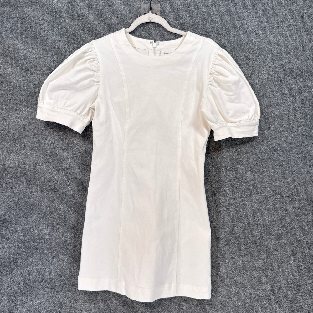 Hyacinth House Dress Womens Small White Puff Sleeve Cotton Denim Shift Mini